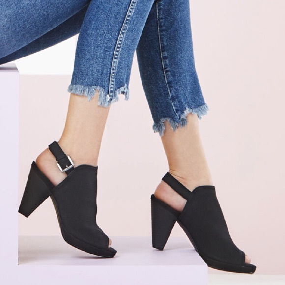 Chinese Laundry Shoes - Black Wooden Cone Cylinder Heel Peep Toe Bootie